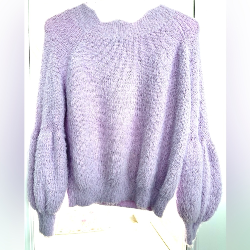 Lucy Paris Lavender Scallop Neck Soft Sweater, Size S